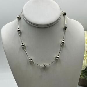 Sterling Silver 925 Vintage Ball Station Beaded Collar Necklace 16”